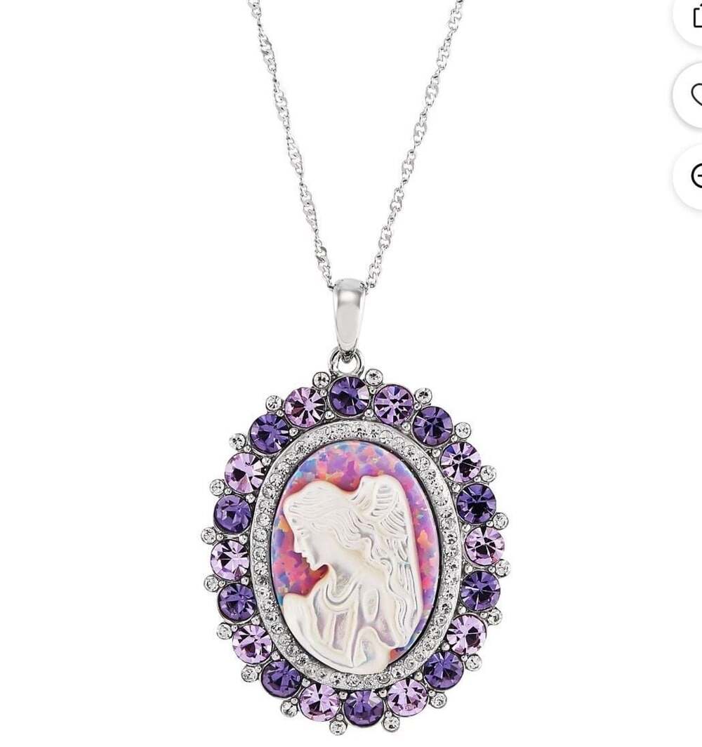 Brilliance Fine Jewelry Sterling Silver Mother of Pearl & Crystal Cameo Pendant